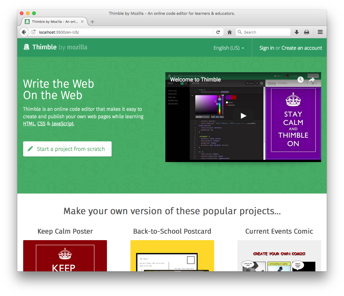 Thimble running locally